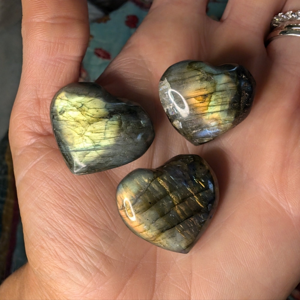 3 SUPER FLASHY Labradorite Hearts - AAA Grade
